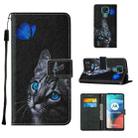 For Motorola Moto E7 Cross Texture Painting Pattern Horizontal Flip Leather Case with Holder & Card Slots & Wallet & Lanyard(Blue Butterfly Cat Eyes) - 1