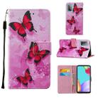 For Samsung Galaxy A52 5G / 4G Cross Texture Painting Pattern Horizontal Flip Leather Case with Holder & Card Slots & Wallet & Lanyard(Pink Butterfly) - 1