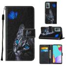 For Samsung Galaxy A52 5G / 4G Cross Texture Painting Pattern Horizontal Flip Leather Case with Holder & Card Slots & Wallet & Lanyard(Blue Butterfly Cat Eyes) - 1