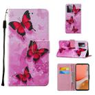 For Samsung Galaxy A72 5G / 4G Cross Texture Painting Pattern Horizontal Flip Leather Case with Holder & Card Slots & Wallet & Lanyard(Pink Butterfly) - 1