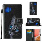 For Samsung Galaxy A72 5G / 4G Cross Texture Painting Pattern Horizontal Flip Leather Case with Holder & Card Slots & Wallet & Lanyard(Blue Butterfly Cat Eyes) - 1