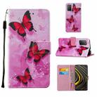 For Xiaomi Poco M3 Cross Texture Painting Pattern Horizontal Flip Leather Case with Holder & Card Slots & Wallet & Lanyard(Pink Butterfly) - 1