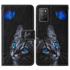 For Xiaomi Poco M3 Cross Texture Painting Pattern Horizontal Flip Leather Case with Holder & Card Slots & Wallet & Lanyard(Blue Butterfly Cat Eyes) - 3