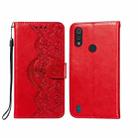 For Motorola Moto E6s(2020) Flower Vine Embossing Pattern Horizontal Flip Leather Case with Card Slot & Holder & Wallet & Lanyard(Red) - 1