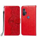 For Motorola Moto Edge Plus Flower Vine Embossing Pattern Horizontal Flip Leather Case with Card Slot & Holder & Wallet & Lanyard(Red) - 1