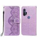 For Motorola Moto Edge Plus Flower Vine Embossing Pattern Horizontal Flip Leather Case with Card Slot & Holder & Wallet & Lanyard(Purple) - 1