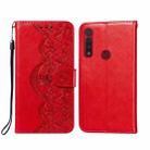 For Motorola Moto G8 Play Flower Vine Embossing Pattern Horizontal Flip Leather Case with Card Slot & Holder & Wallet & Lanyard(Red) - 1