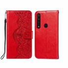 For Motorola Moto G8 Plus Flower Vine Embossing Pattern Horizontal Flip Leather Case with Card Slot & Holder & Wallet & Lanyard(Red) - 1