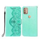 For Motorola Moto G9 Plus Flower Vine Embossing Pattern Horizontal Flip Leather Case with Card Slot & Holder & Wallet & Lanyard(Green) - 1