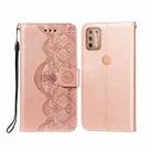 For Motorola Moto G9 Plus Flower Vine Embossing Pattern Horizontal Flip Leather Case with Card Slot & Holder & Wallet & Lanyard(Rose Gold) - 1