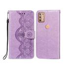 For Motorola Moto G9 Plus Flower Vine Embossing Pattern Horizontal Flip Leather Case with Card Slot & Holder & Wallet & Lanyard(Purple) - 1