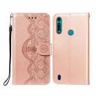 For Motorola Moto G8 Power Lite Flower Vine Embossing Pattern Horizontal Flip Leather Case with Card Slot & Holder & Wallet & Lanyard(Rose Gold) - 1