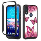 For Motorola Moto E (2020) 3 in 1 Card PC + TPU Shockproof Protective Case(Rose Red Butterfly) - 1