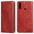 For Samsung Galaxy A20s PU + TPU Gloss Oil Solid Color Magnetic Horizontal Flip Leather Case with Holder & Card Slot & Wallet(Brown) - 1
