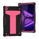 For Lenovo M10 Plus TB-X606F T-shaped Bracket Contrast Color Shockproof PC + Silicone Protective Case(Black + Rose Red) - 1
