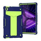 For Lenovo M10 Plus TB-X606F T-shaped Bracket Contrast Color Shockproof PC + Silicone Protective Case(Navy Blue + Yellow Green) - 1