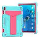 For Lenovo M10 FHD REL TB-X605F T-shaped Bracket Contrast Color Shockproof PC + Silicone Protective Case(Mint Green + Rose Red) - 1