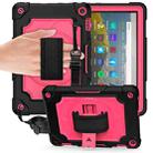 For Amazon Kindle Fire HD 8 2020 360 Degree Rotation Turntable Contrast Color Robot Shockproof Silicone + PC Protective Case with Holder(Black + Rose Red) - 1