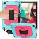 For Samsung Galaxy Tab A7 10.4 (2020)/T500 360 Degree Rotation Turntable Contrast Color Robot Shockproof Silicone + PC Protective Case with Holder(Mint Green + Rose Red) - 1