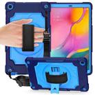 For Samsung Galaxy Tab A 10.1 (2019)/T515 360 Degree Rotation Turntable Contrast Color Robot Shockproof Silicone + PC Protective Case with Holder(Navy Blue + Blue) - 1