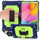 For Samsung Galaxy Tab A 10.1 (2019)/T515 360 Degree Rotation Turntable Contrast Color Robot Shockproof Silicone + PC Protective Case with Holder(Navy Blue + Yellow Green) - 1