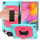 For Samsung Galaxy Tab A 10.1 (2019)/T515 360 Degree Rotation Turntable Contrast Color Robot Shockproof Silicone + PC Protective Case with Holder(Mint Green + Rose Red) - 1