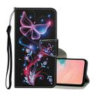 For Samsung Galaxy A02s(EU Edition) Colored Drawing Pattern Horizontal Flip Leather Case with Holder & Card Slots & Wallet & Lanyard(Fluorescent Butterfly) - 1