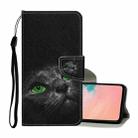 For Samsung Galaxy A52 5G / 4G Colored Drawing Pattern Horizontal Flip Leather Case with Holder & Card Slots & Wallet & Lanyard(Black Cat) - 1