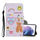 For Samsung Galaxy S21+ 5G Colored Drawing Pattern Horizontal Flip Leather Case with Holder & Card Slots & Wallet & Lanyard(Smiling Bear) - 1