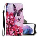 For Samsung Galaxy S21+ 5G Colored Drawing Pattern Horizontal Flip Leather Case with Holder & Card Slots & Wallet & Lanyard(Red Flower Butterfly) - 1