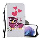 For Samsung Galaxy S21+ 5G Colored Drawing Pattern Horizontal Flip Leather Case with Holder & Card Slots & Wallet & Lanyard(Owl Family) - 1
