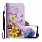 For Samsung Galaxy S21+ 5G Colored Drawing Pattern Horizontal Flip Leather Case with Holder & Card Slots & Wallet & Lanyard(Yellow Flower Butterfly) - 1