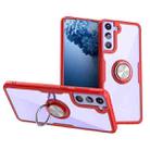 For Samsung Galaxy S21 5G Shockproof Transparent TPU + Acrylic Protective Case with Ring Holder(Red) - 1