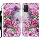 For Samsung Galaxy A02s Coloured Drawing Pattern Horizontal Flip PU Leather Case with Holder & Card Slots & Wallet & Lanyard(Rose Butterfly) - 1