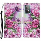 For Samsung Galaxy A52 5G / 4G Coloured Drawing Pattern Horizontal Flip PU Leather Case with Holder & Card Slots & Wallet & Lanyard(Rose Butterfly) - 1