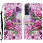 For Samsung Galaxy S21 5G Coloured Drawing Pattern Horizontal Flip PU Leather Case with Holder & Card Slots & Wallet & Lanyard(Rose Butterfly) - 1