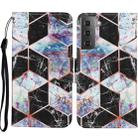 For Samsung Galaxy S21 5G Coloured Drawing Pattern Horizontal Flip PU Leather Case with Holder & Card Slots & Wallet & Lanyard(Black Marble) - 1
