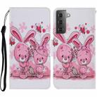 For Samsung Galaxy S21 5G Coloured Drawing Pattern Horizontal Flip PU Leather Case with Holder & Card Slots & Wallet & Lanyard(Cute Rabbit) - 1