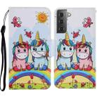 For Samsung Galaxy S21 5G Coloured Drawing Pattern Horizontal Flip PU Leather Case with Holder & Card Slots & Wallet & Lanyard(Couple Unicorn) - 1