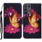 For Samsung Galaxy S21 Ultra 5G Coloured Drawing Pattern Horizontal Flip PU Leather Case with Holder & Card Slots & Wallet & Lanyard(Big Golden Butterfly) - 1