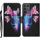 For Samsung Galaxy S21 Ultra 5G Coloured Drawing Pattern Horizontal Flip PU Leather Case with Holder & Card Slots & Wallet & Lanyard(Three Fluorescent Butterflies) - 1