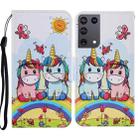 For Samsung Galaxy S21 Ultra 5G Coloured Drawing Pattern Horizontal Flip PU Leather Case with Holder & Card Slots & Wallet & Lanyard(Couple Unicorn) - 1