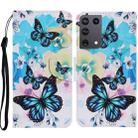 For Samsung Galaxy S21 Ultra 5G Coloured Drawing Pattern Horizontal Flip PU Leather Case with Holder & Card Slots & Wallet & Lanyard(Purple Butterfly) - 1