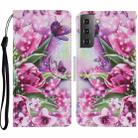 For Samsung Galaxy S21+ 5G Coloured Drawing Pattern Horizontal Flip PU Leather Case with Holder & Card Slots & Wallet & Lanyard(Rose Butterfly) - 1