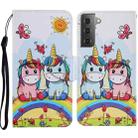 For Samsung Galaxy S21+ 5G Coloured Drawing Pattern Horizontal Flip PU Leather Case with Holder & Card Slots & Wallet & Lanyard(Couple Unicorn) - 1