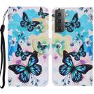 For Samsung Galaxy S21+ 5G Coloured Drawing Pattern Horizontal Flip PU Leather Case with Holder & Card Slots & Wallet & Lanyard(Purple Butterfly) - 1
