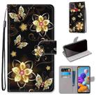 For Samsung Galaxy A21s Coloured Drawing Cross Texture Horizontal Flip PU Leather Case with Holder & Card Slots & Wallet & Lanyard(Gold Diamond Butterfly) - 1