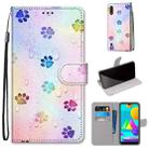 For Samsung Galaxy M01 Coloured Drawing Cross Texture Horizontal Flip PU Leather Case with Holder & Card Slots & Wallet & Lanyard(Footprint Water Drops) - 1