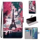 For Samsung Galaxy Note 20 Coloured Drawing Cross Texture Horizontal Flip PU Leather Case with Holder & Card Slots & Wallet & Lanyard(Pink Flower Tower Bridge) - 1