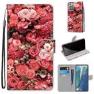 For Samsung Galaxy Note 20 Coloured Drawing Cross Texture Horizontal Flip PU Leather Case with Holder & Card Slots & Wallet & Lanyard(Pink Rose Garden) - 1